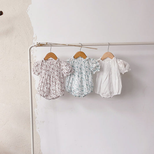 Baby Girls Short Sleeves Cute Floral Pattern Bodysuit