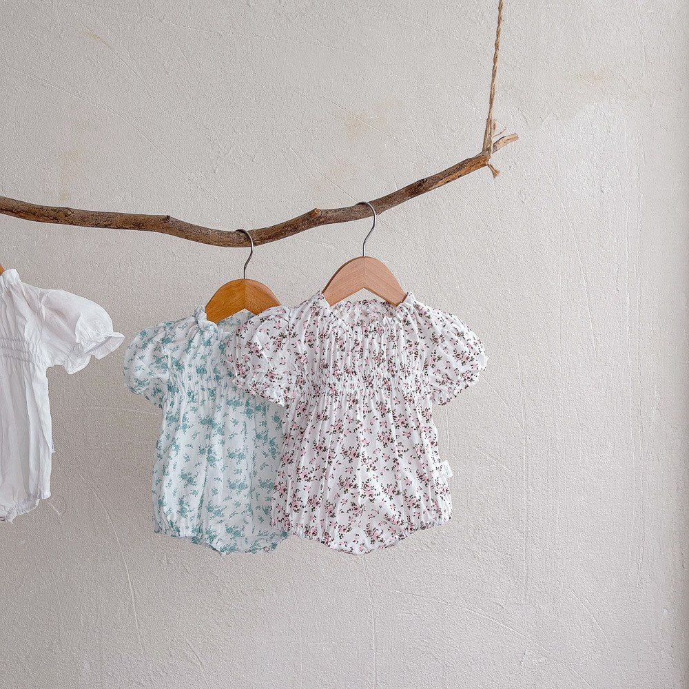 Baby Girls Short Sleeves Cute Floral Pattern Bodysuit