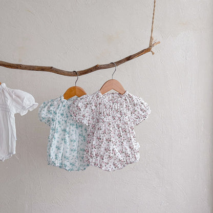 Baby Girls Short Sleeves Cute Floral Pattern Bodysuit