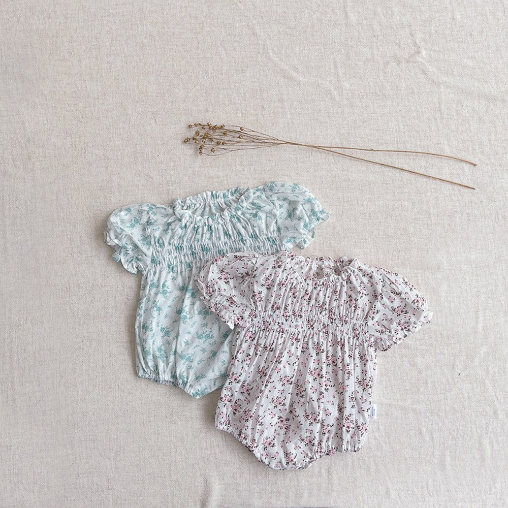 Baby Girls Short Sleeves Cute Floral Pattern Bodysuit