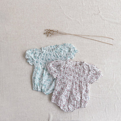 Baby Girls Short Sleeves Cute Floral Pattern Bodysuit