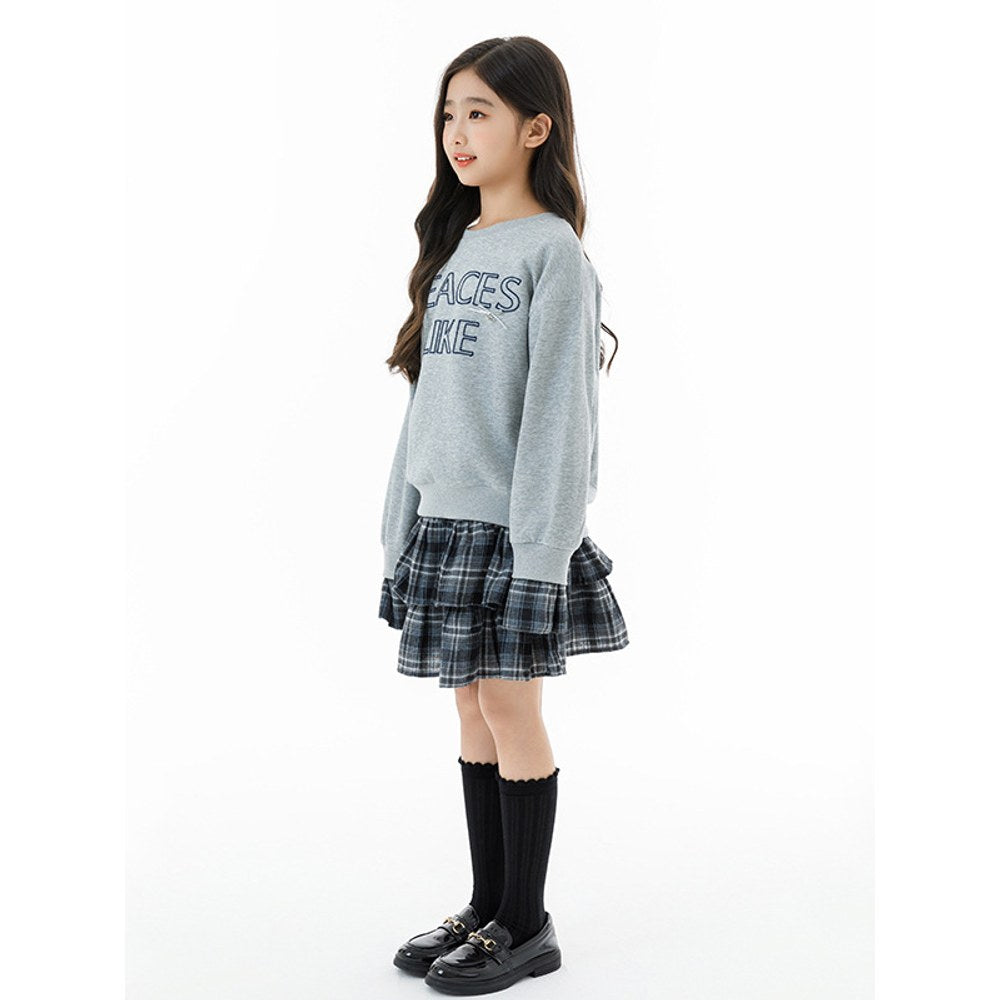 Kids Girls Long Sleeves Letters Pattern Sweatshirt and Plaid Skirt 2-Piece Clothing Set