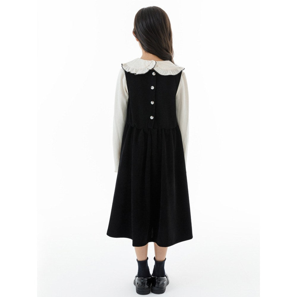 Kids Girls Long Sleeves Plain Top and Black Sleeveless Dress 2-Piece Clothing Set