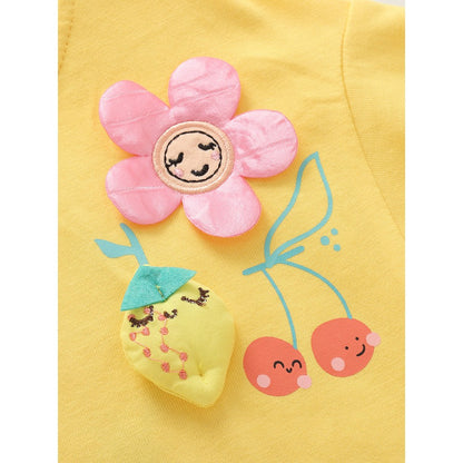 Baby Kids Girls Short Sleeves Flowers Cartoon Pattern T-shirt and Shorts 2-Piece Clothing Set