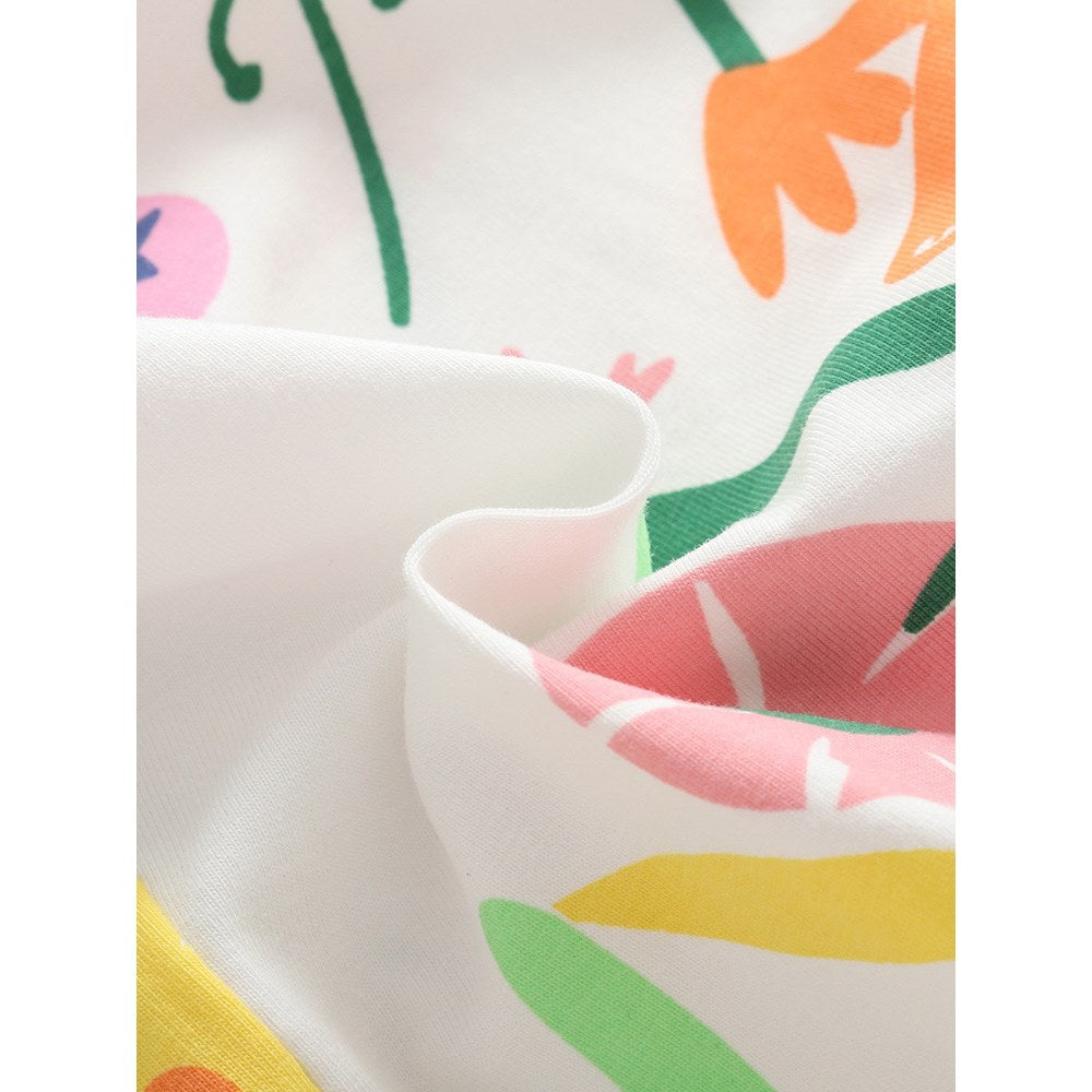 Baby Kids Girls Short Sleeves Flowers Cartoon Pattern T-shirt and Shorts 2-Piece Clothing Set