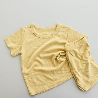Baby Short Sleeves Plain T-shirt and Shorts 2-Piece Pajamas Clothing Set