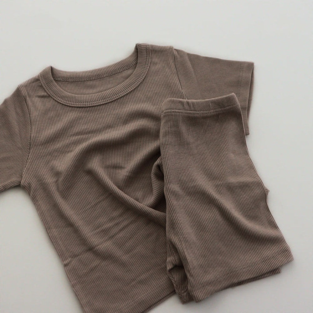 Baby Short Sleeves Plain T-shirt and Shorts 2-Piece Pajamas Clothing Set