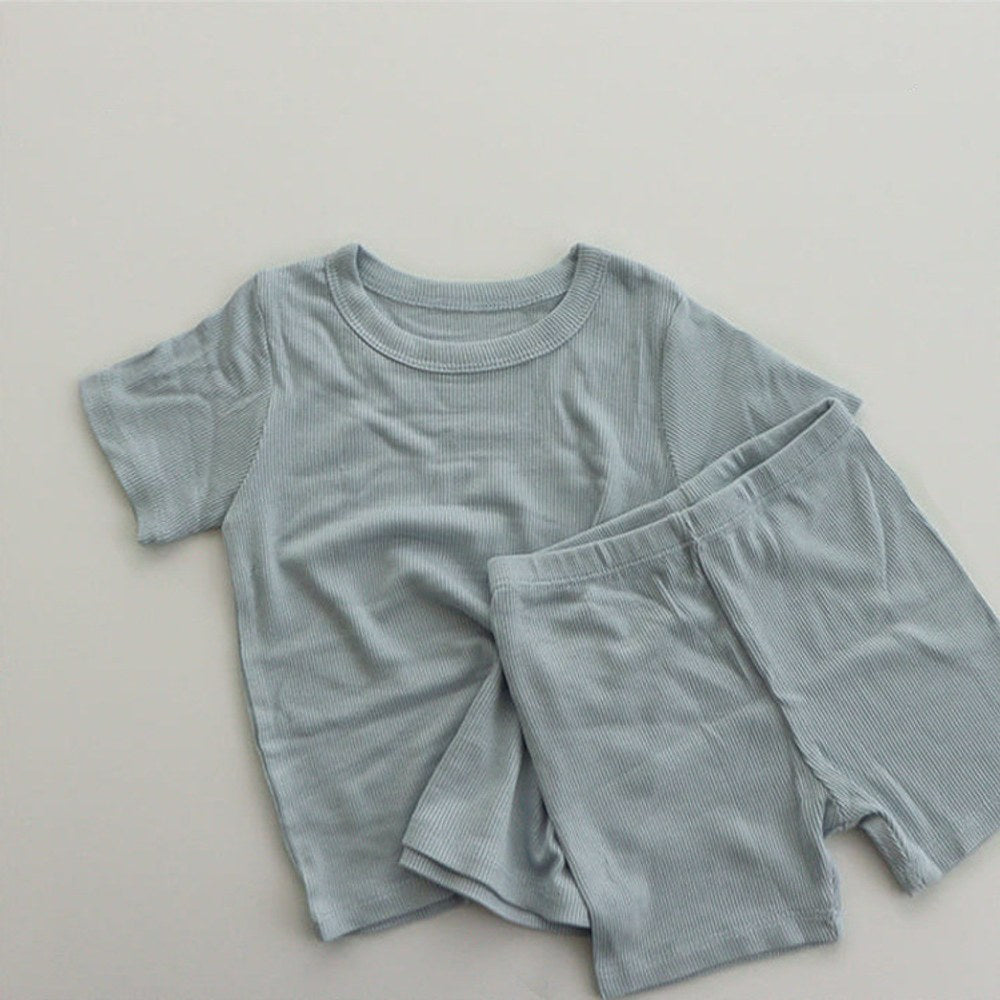 Baby Short Sleeves Plain T-shirt and Shorts 2-Piece Pajamas Clothing Set