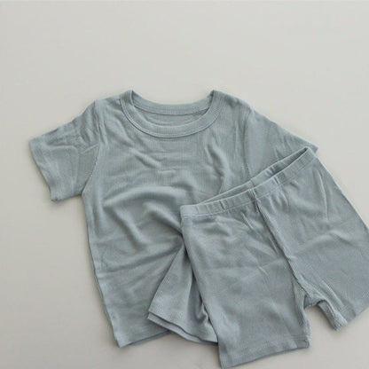 Baby Short Sleeves Plain T-shirt and Shorts 2-Piece Pajamas Clothing Set