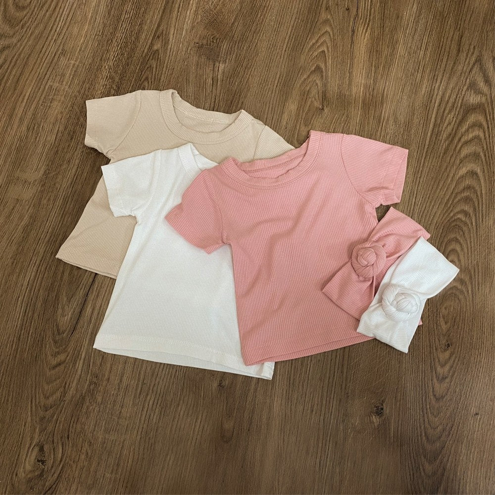 Baby Short Sleeves Plain T-shirt and Shorts 2-Piece Pajamas Clothing Set