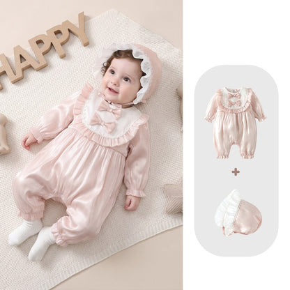 Baby Girls Long Sleeves Cute Butterfly-bows Pattern Color Patchwork Rompers