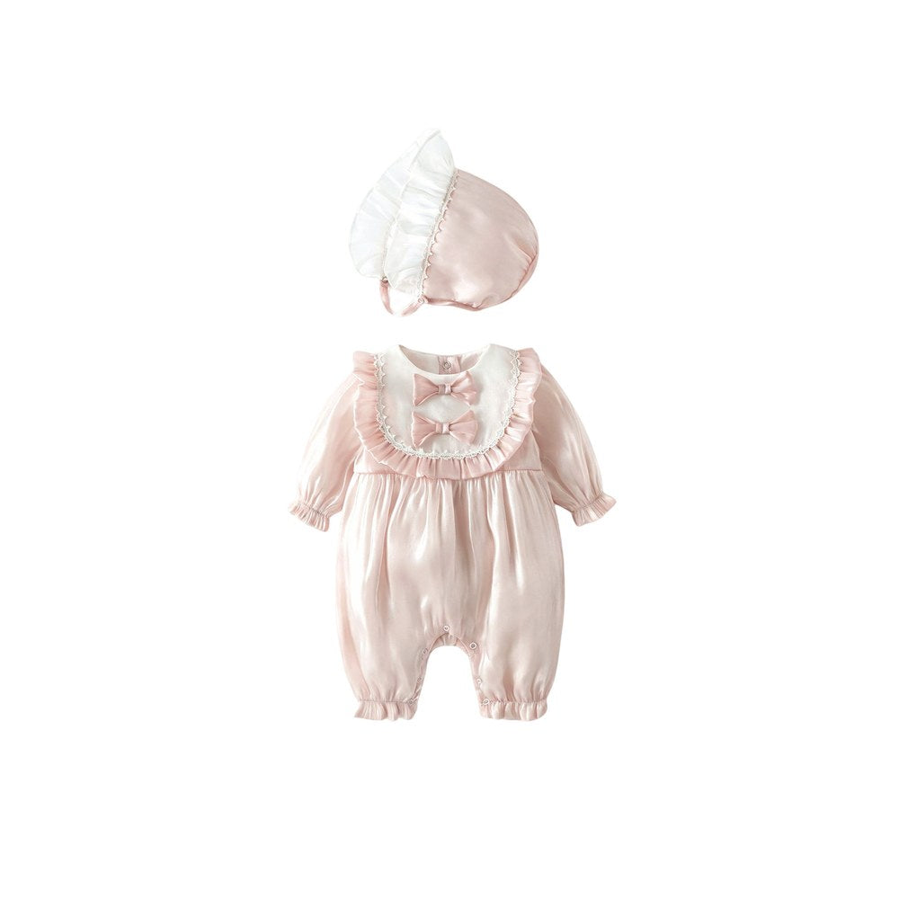 Baby Girls Long Sleeves Cute Butterfly-bows Pattern Color Patchwork Rompers