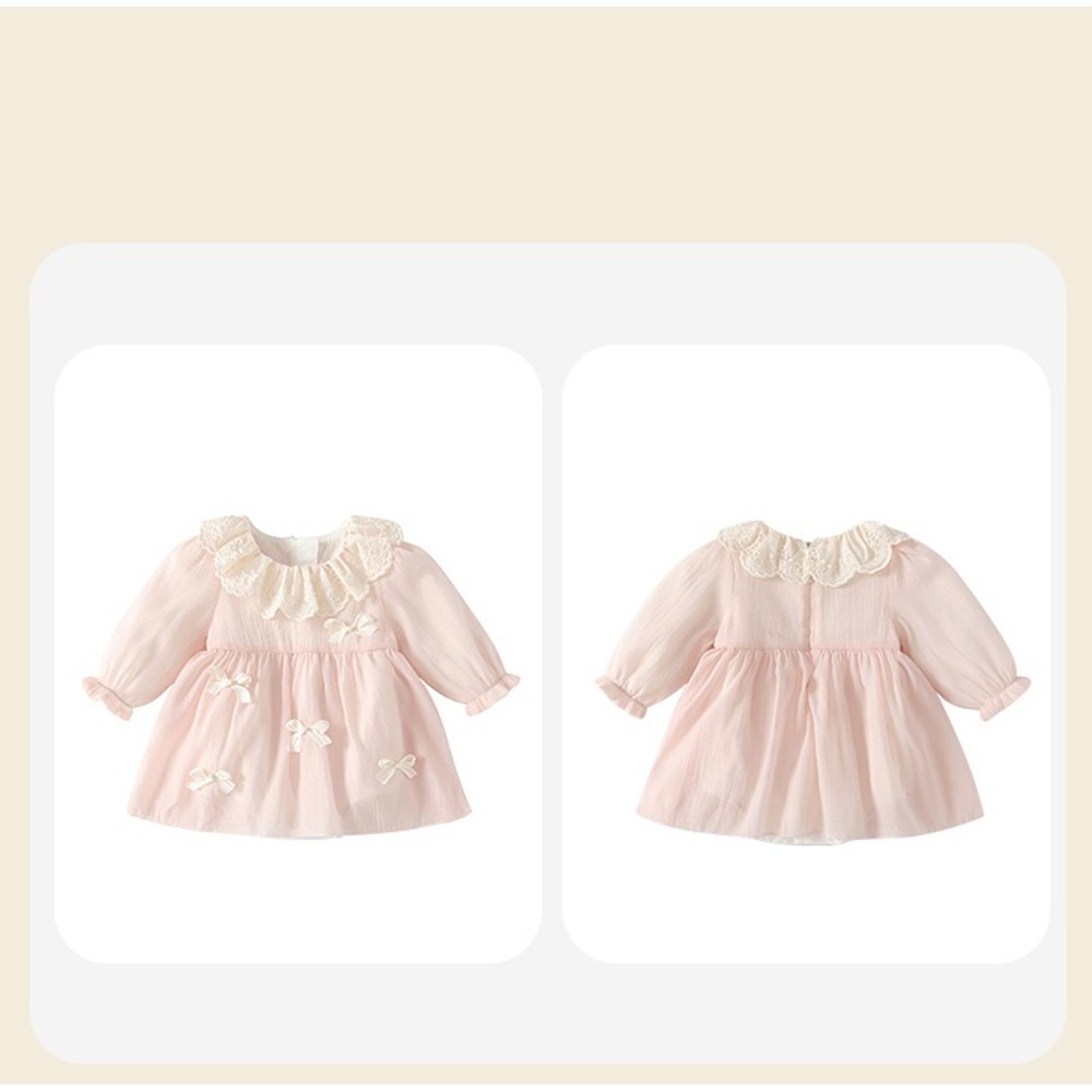 Baby Kids Girls Long Sleeves Cute Butterfly-bows Pattern Bodysuit Dress