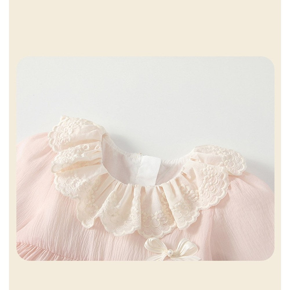 Baby Kids Girls Long Sleeves Cute Butterfly-bows Pattern Bodysuit Dress