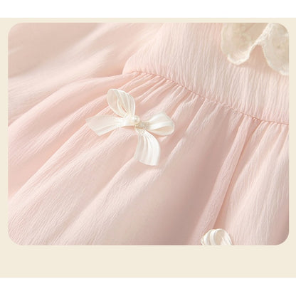 Baby Kids Girls Long Sleeves Cute Butterfly-bows Pattern Bodysuit Dress