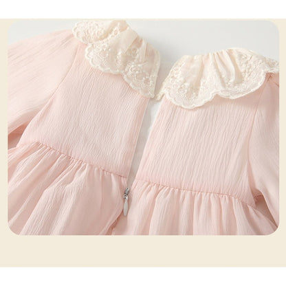 Baby Kids Girls Long Sleeves Cute Butterfly-bows Pattern Bodysuit Dress