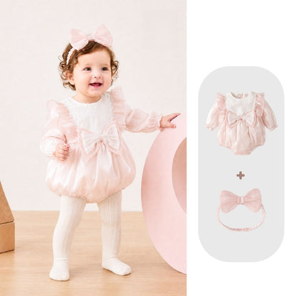 Baby Girls Long Sleeves Cute Butterfly-bows Pattern Bodysuit with Headband