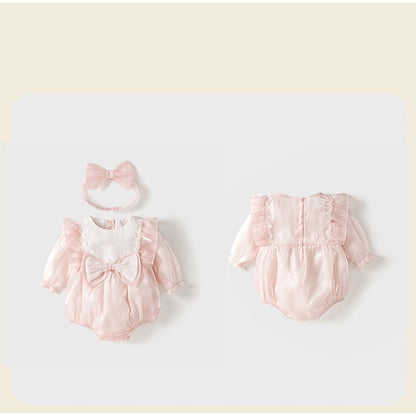 Baby Girls Long Sleeves Cute Butterfly-bows Pattern Bodysuit with Headband