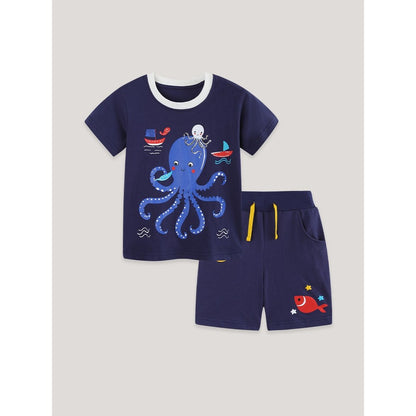Baby Kids Boys Short Sleeves Cartoon Pattern T-shirt and Shorts 2-Piece Clothing Set