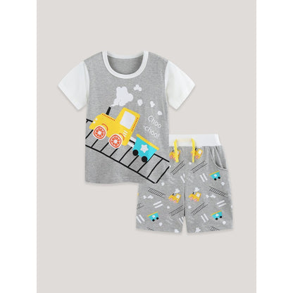 Baby Kids Boys Short Sleeves Cartoon Pattern T-shirt and Shorts 2-Piece Clothing Set