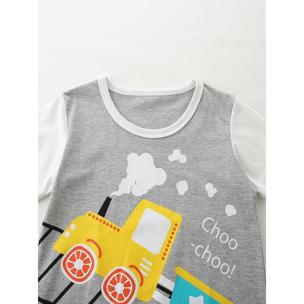 Baby Kids Boys Short Sleeves Cartoon Pattern T-shirt and Shorts 2-Piece Clothing Set