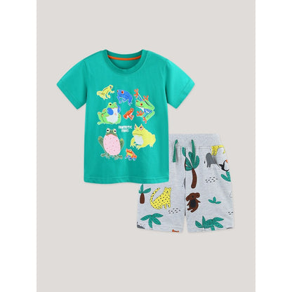 Baby Kids Boys Short Sleeves Animals Cartoon Pattern T-shirt and Shorts 2-Piece Clothing Set