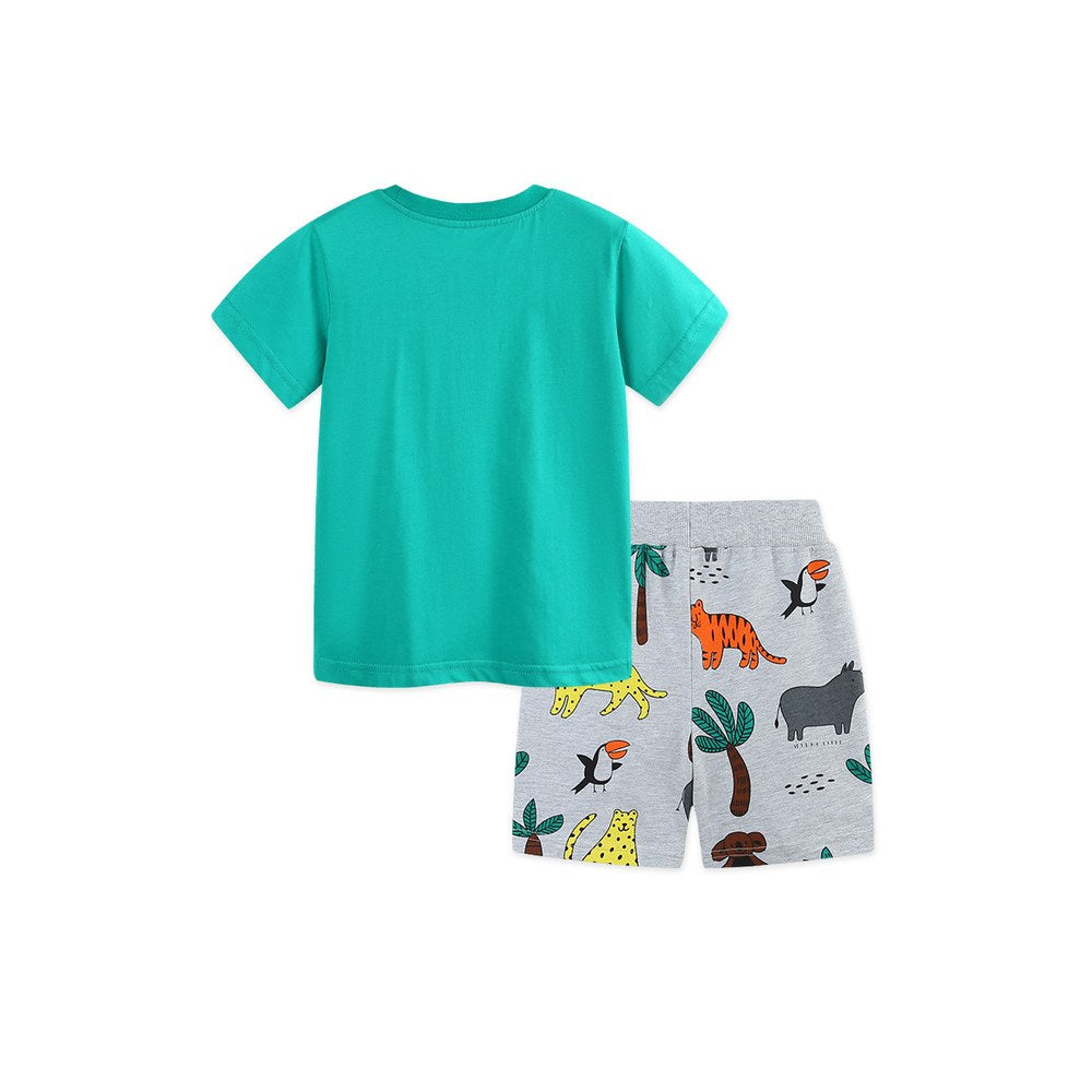 Baby Kids Boys Short Sleeves Animals Cartoon Pattern T-shirt and Shorts 2-Piece Clothing Set