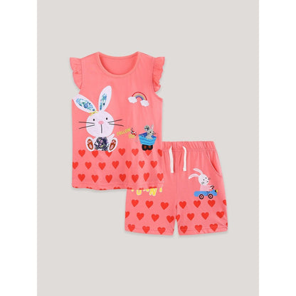 Baby Kids Girls Fly Sleeves Cartoon Pattern Vest and Shorts 2-Piece Clothing Set