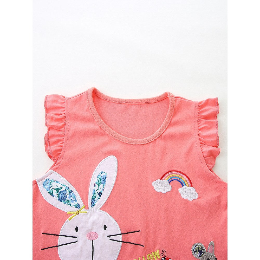 Baby Kids Girls Fly Sleeves Cartoon Pattern Vest and Shorts 2-Piece Clothing Set