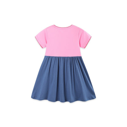 Cute Rainbow and Hearts Pattern Short Sleeves Dress for Stylish Girls