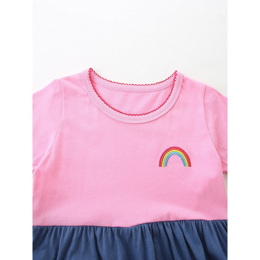 Cute Rainbow and Hearts Pattern Short Sleeves Dress for Stylish Girls