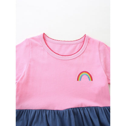 Cute Rainbow and Hearts Pattern Short Sleeves Dress for Stylish Girls