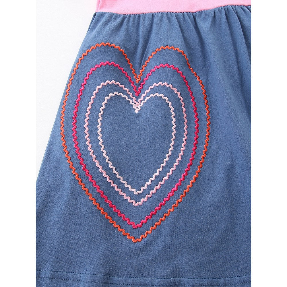 Cute Rainbow and Hearts Pattern Short Sleeves Dress for Stylish Girls