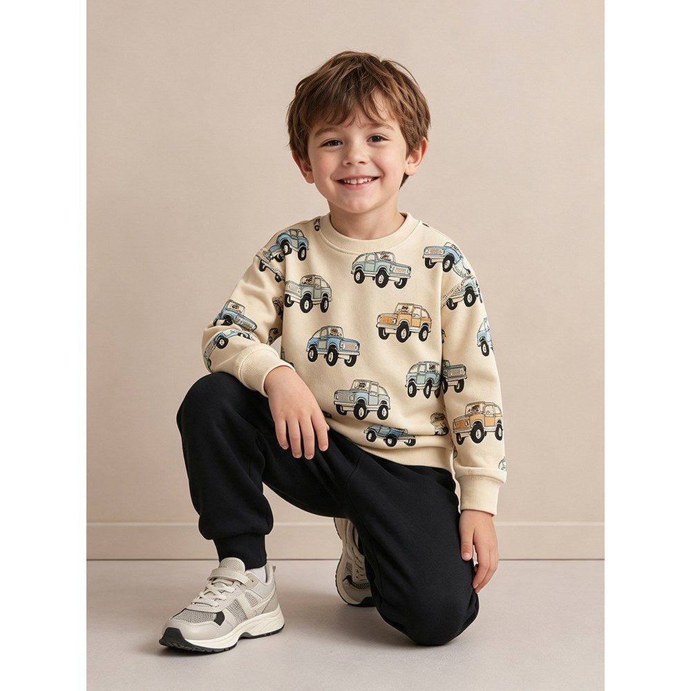 Kids Boys Cars Cartoon Pattern Crew Neck Long Sleeves Sweatshirt