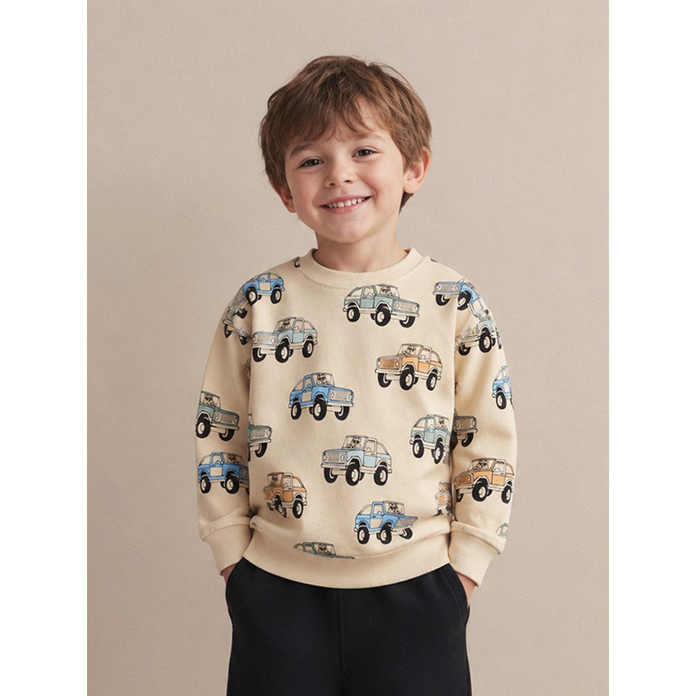 Kids Boys Cars Cartoon Pattern Crew Neck Long Sleeves Sweatshirt