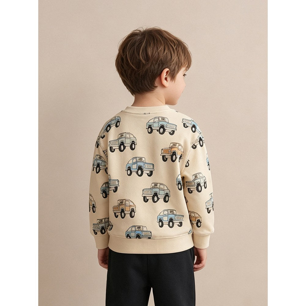 Kids Boys Cars Cartoon Pattern Crew Neck Long Sleeves Sweatshirt
