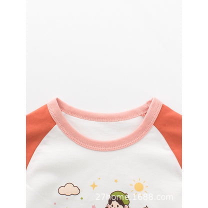 Kids Girls Cartoon and Letters Print Crew Neck Long Sleeves Top