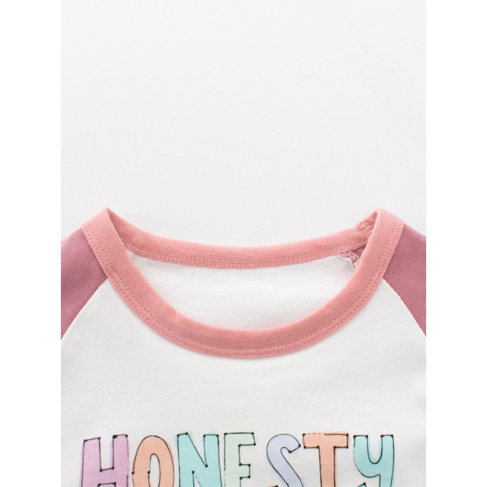 Kids Girls Letters Print Crew Neck Long Sleeves Top