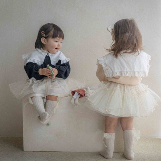 Baby Kids Girls Long Sleeves Lace Trim Collar Single Breasted Top