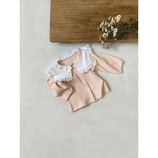 Baby Kids Girls Long Sleeves Lace Trim Collar Single Breasted Top