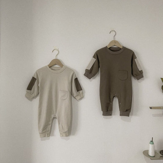 Baby Unisex Color Patchwork Long Sleeves Romper