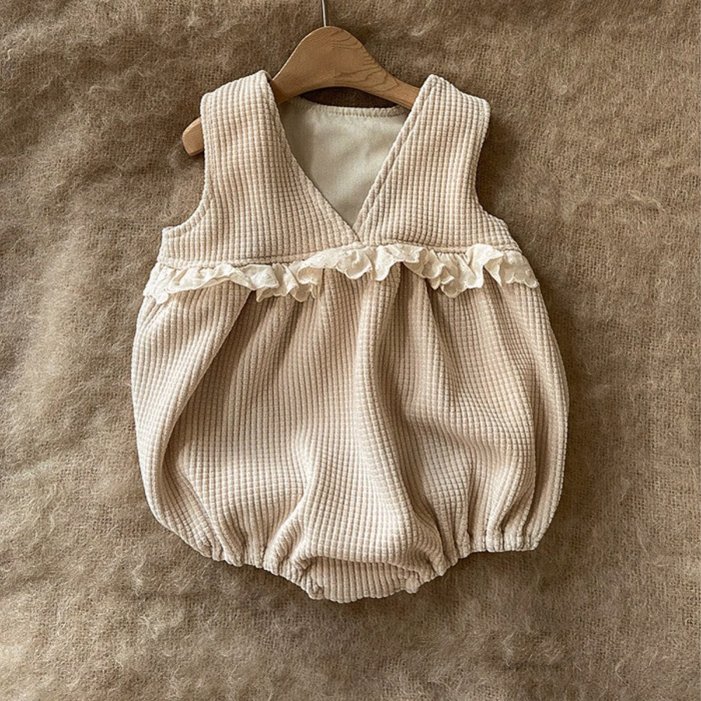Baby Kids Girls Sleeveless V Neck Waffle Grid Bodysuit