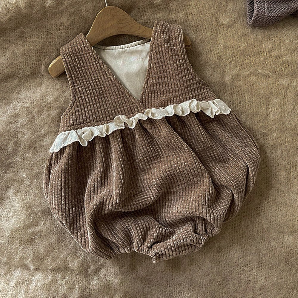 Baby Kids Girls Sleeveless V Neck Waffle Grid Bodysuit