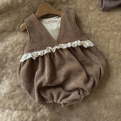 Baby Kids Girls Sleeveless V Neck Waffle Grid Bodysuit