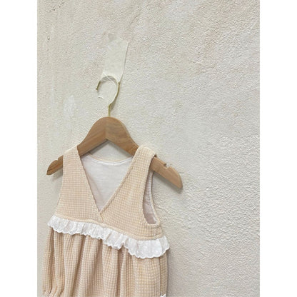 Baby Kids Girls Sleeveless V Neck Waffle Grid Bodysuit