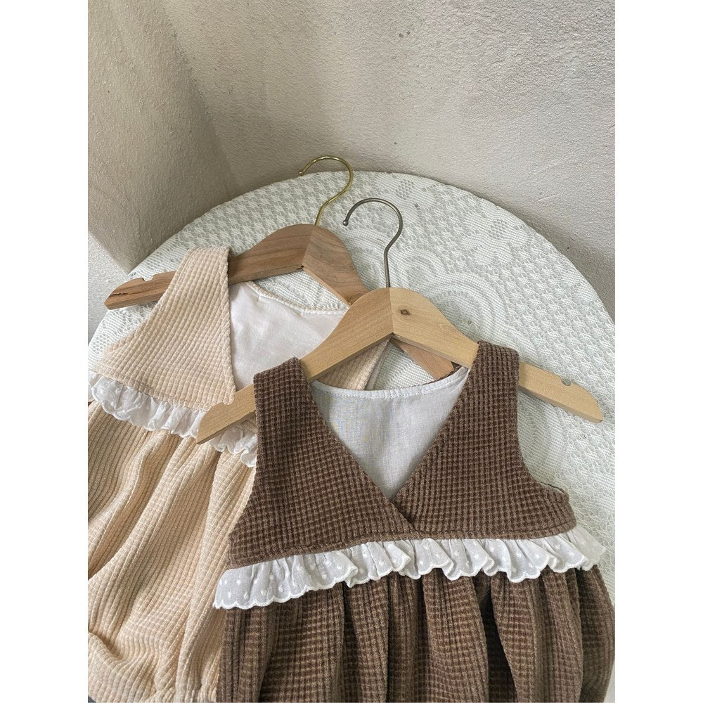 Baby Kids Girls Sleeveless V Neck Waffle Grid Bodysuit