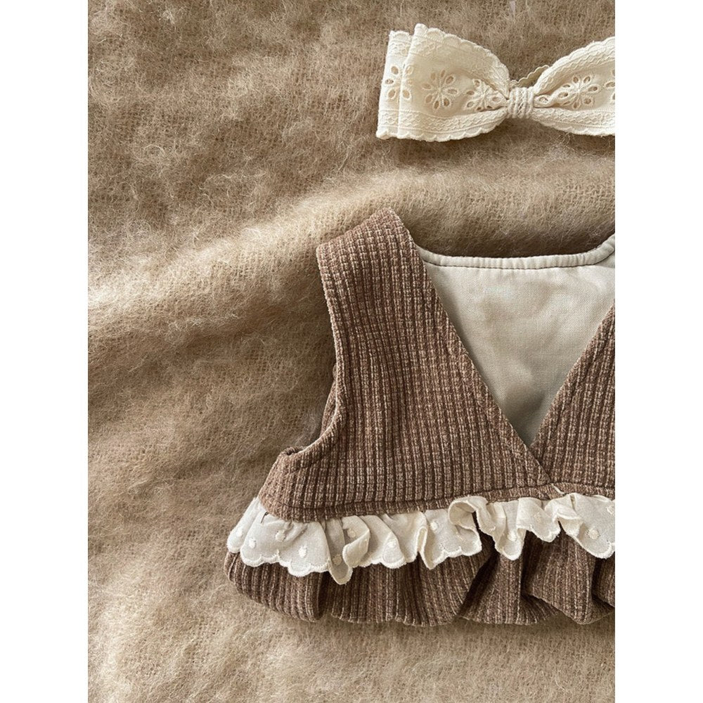 Baby Kids Girls Sleeveless V Neck Waffle Grid Bodysuit