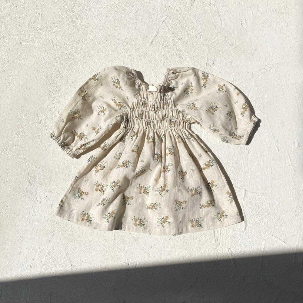 Baby Kids Girls Princess Long Sleeves Square Neck Floral Dress