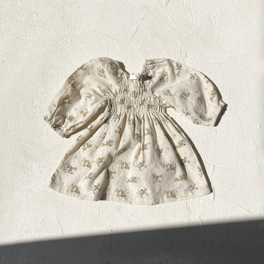 Baby Kids Girls Princess Long Sleeves Square Neck Floral Dress