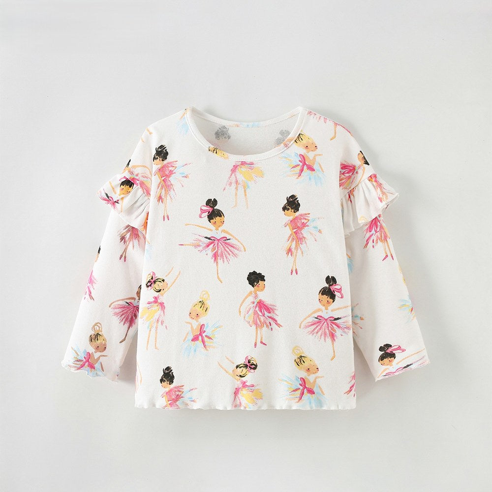 Baby Kids Girls Cartoon Pattern Long Sleeves Top